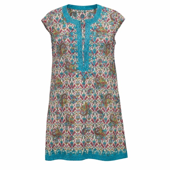 Calypso St. Barth Dresses & Skirts - Calypso St. Barth Paisley Cotton Tunic Dress Embroidered Boho Beach Cover Up M